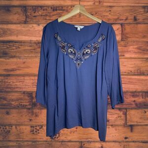 5 for $25🔥Great Northwest Indigo Blue Embroidered 3/4 Sleeve Blouse XL‎